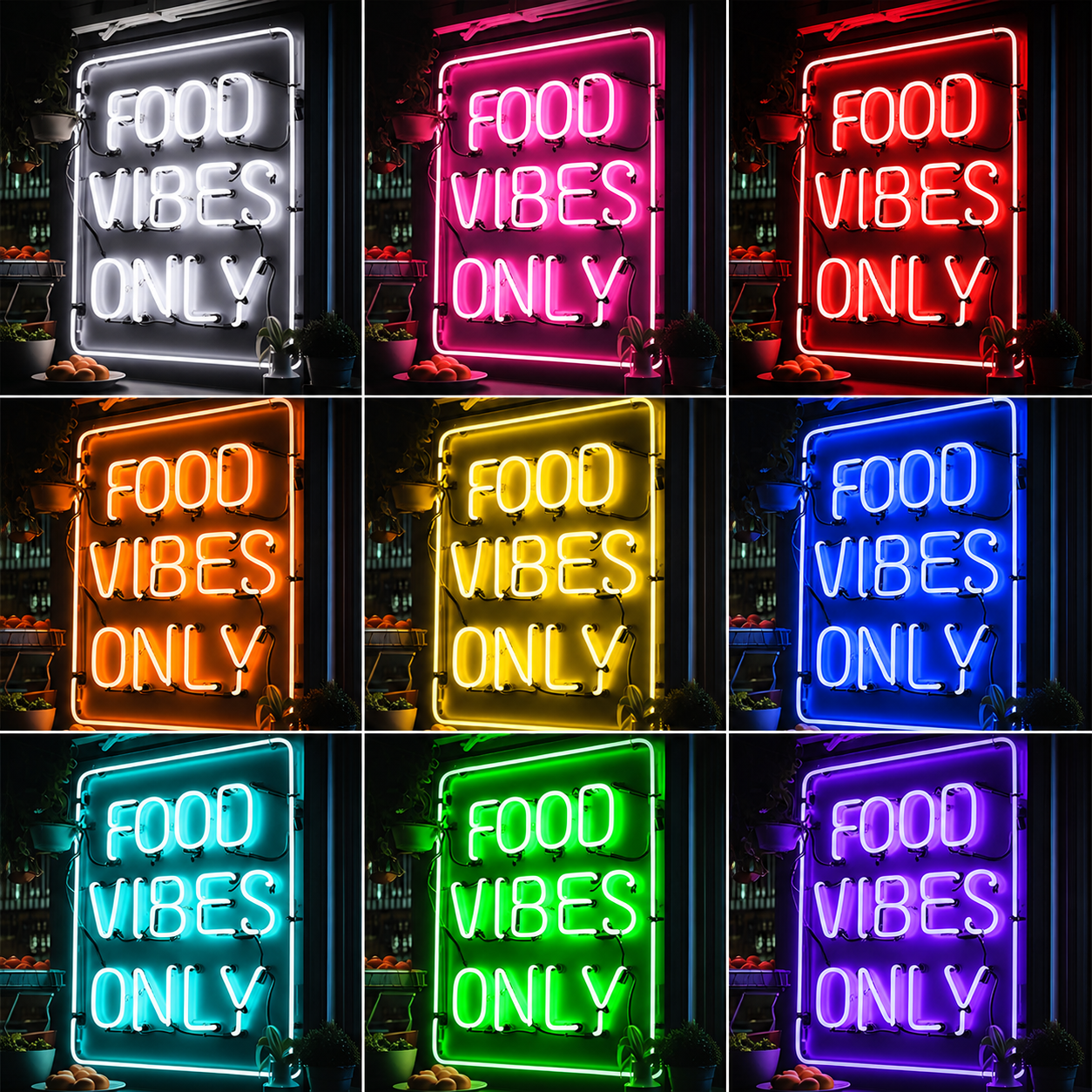 Food Vibes Only LED Neon Sign - 05 Color Grid