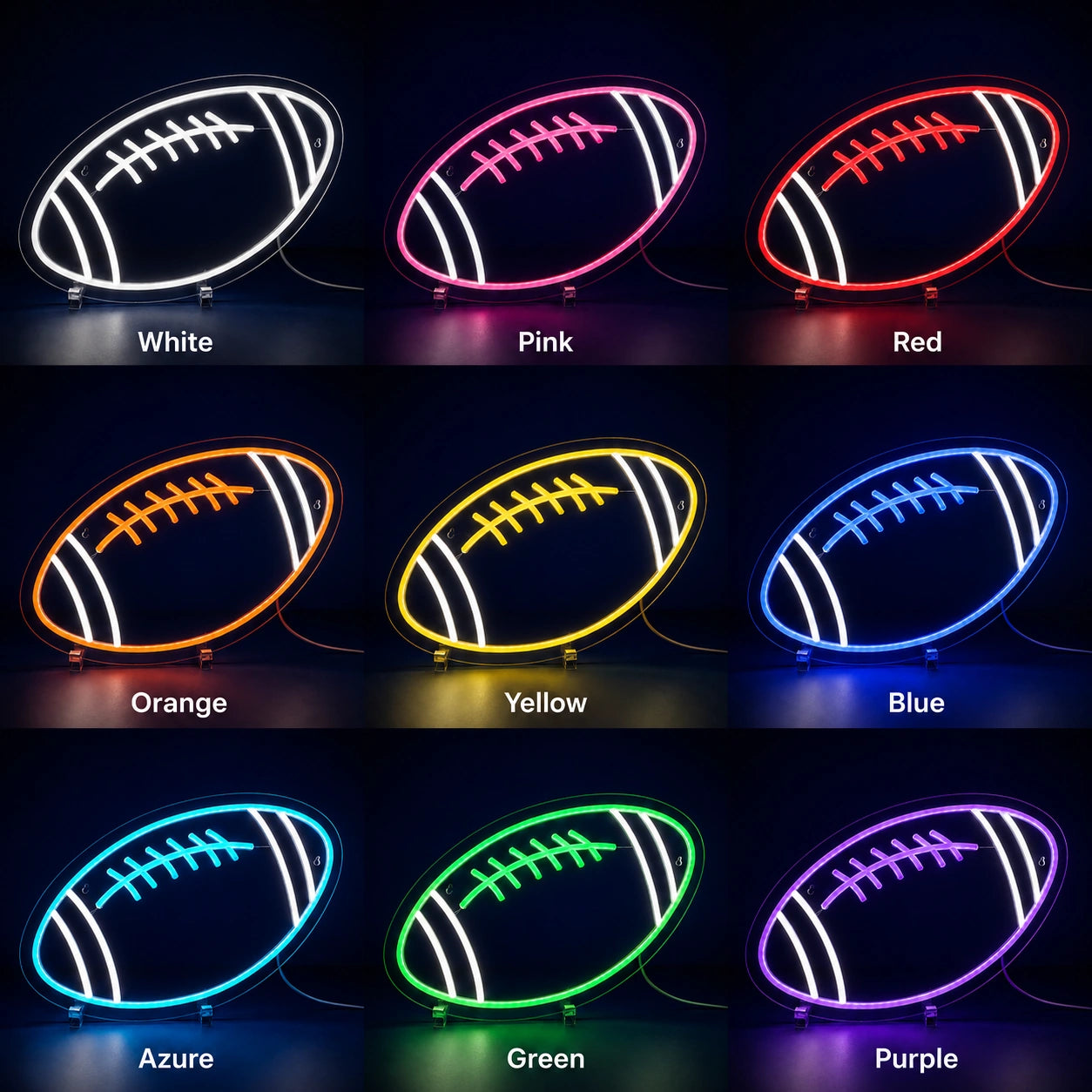 Football Laces Silhouette LED Neon Sign day and night comparison