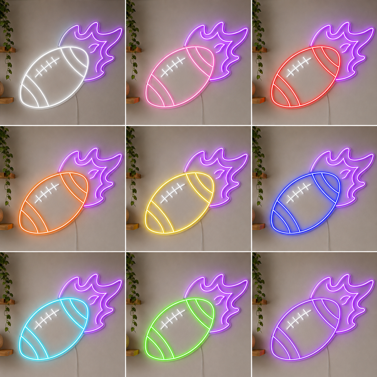 Football Player Fan Wall Decor LED Neon Sign color grid