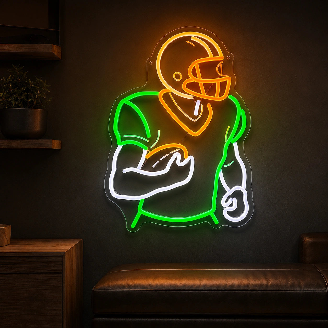 Football Player Holding Ball LED Neon Sign real lifestyle scene
