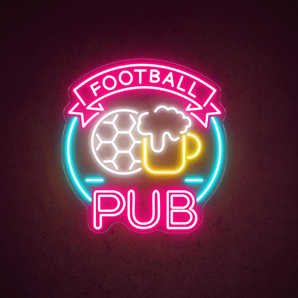 Football Pub Led Neon Sign With Football Beer Mug And Ribbon | Shineneon