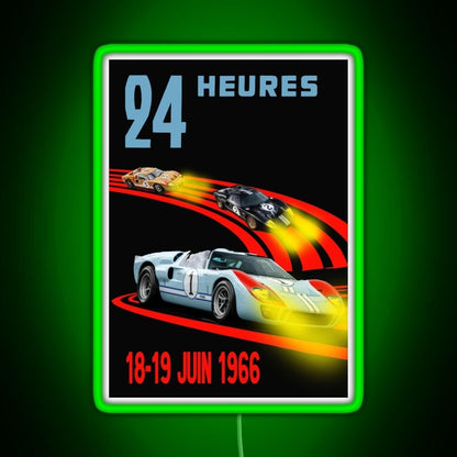 Ford Gt40 Mk2 1st 2nd 3rd 24 Hours 1966 Rgb Led Neon Sign Pop Wall Art - Shineneon