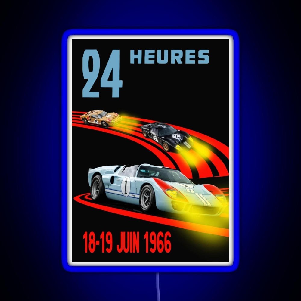 Ford Gt40 Mk2 1st 2nd 3rd 24 Hours 1966 Rgb Led Neon Sign Pop Wall Art - Shineneon