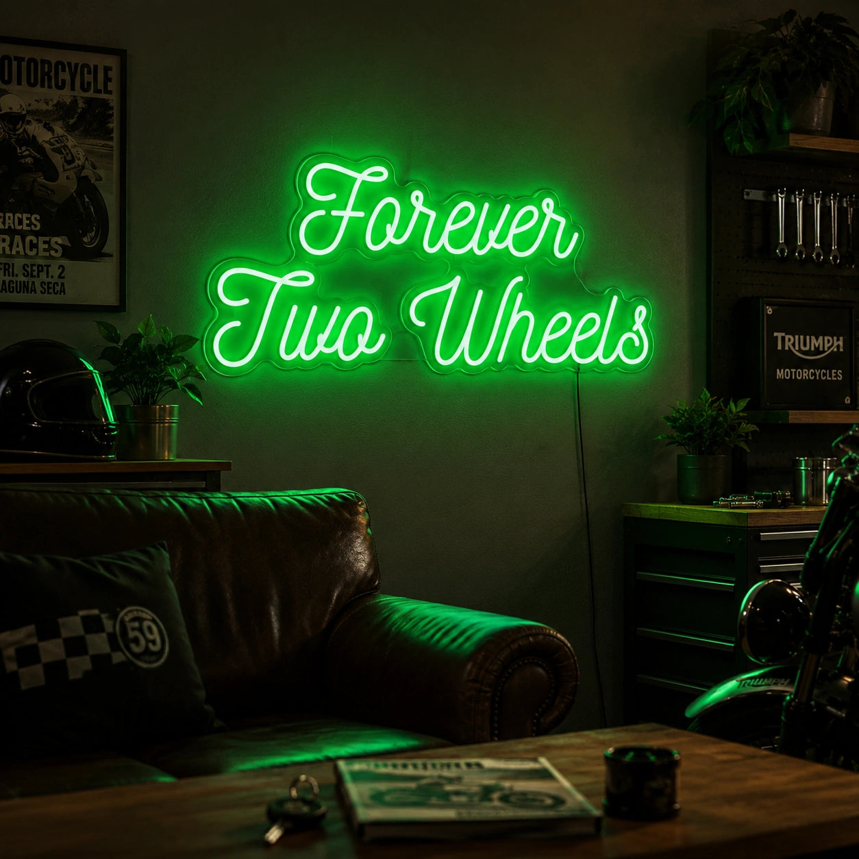 Forever Two Wheels Neon Sign LED Neon Sign real lifestyle scene