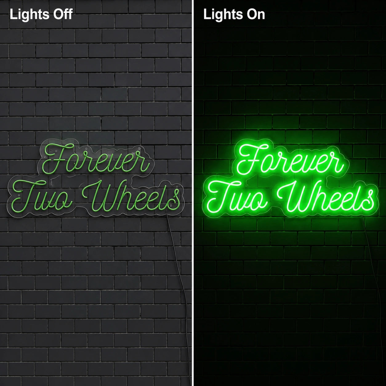 Forever Two Wheels Neon Sign LED Neon Sign day and night comparison