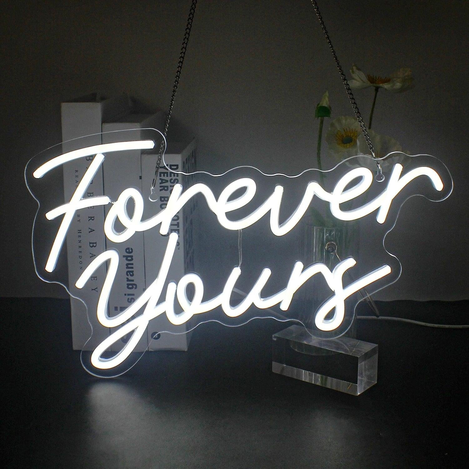 Forever Yours White Script Led Neon Sign For Romantic Bedroom Home Decor | Shineneon