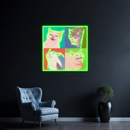 Four Meme Cats Of The Apocalypse Artwork Personalized Light Up Sign - Shineneon