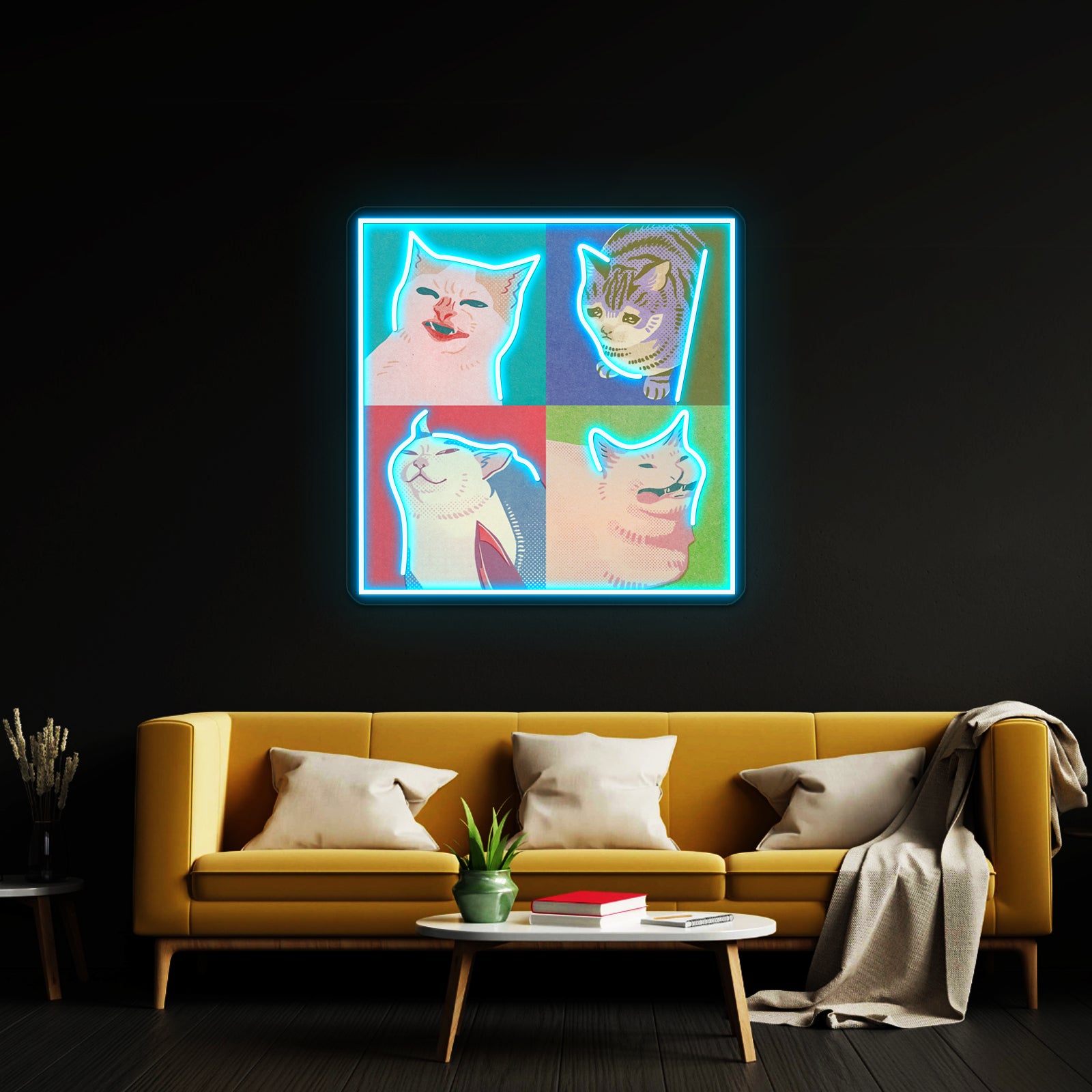 Four Meme Cats Of The Apocalypse Artwork Personalized Light Up Sign