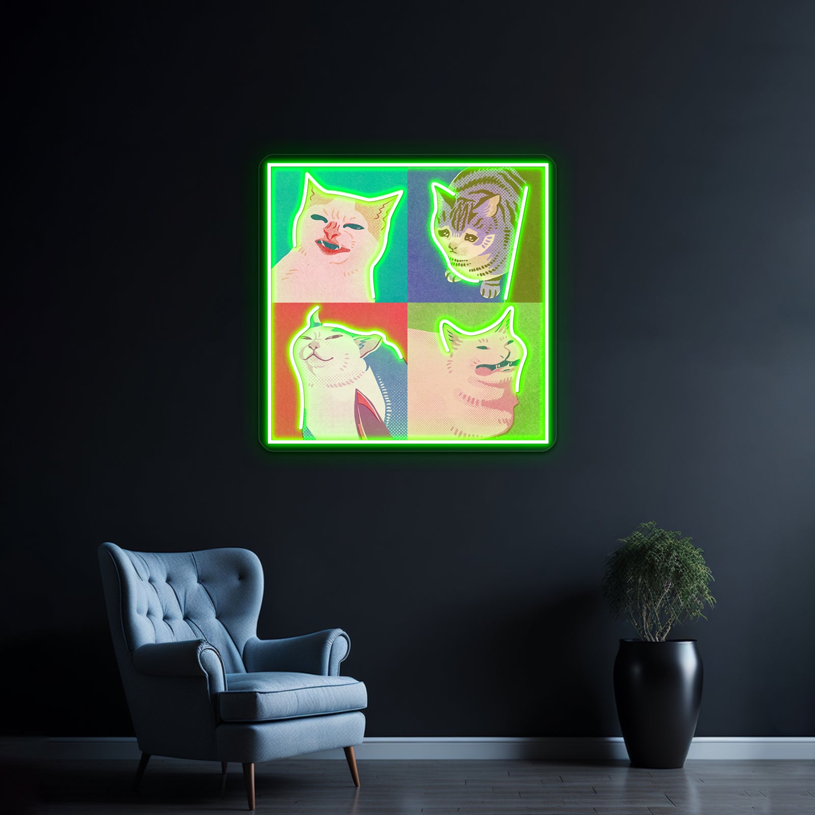 Four Meme Cats Of The Apocalypse Artwork Personalized Light Up Sign