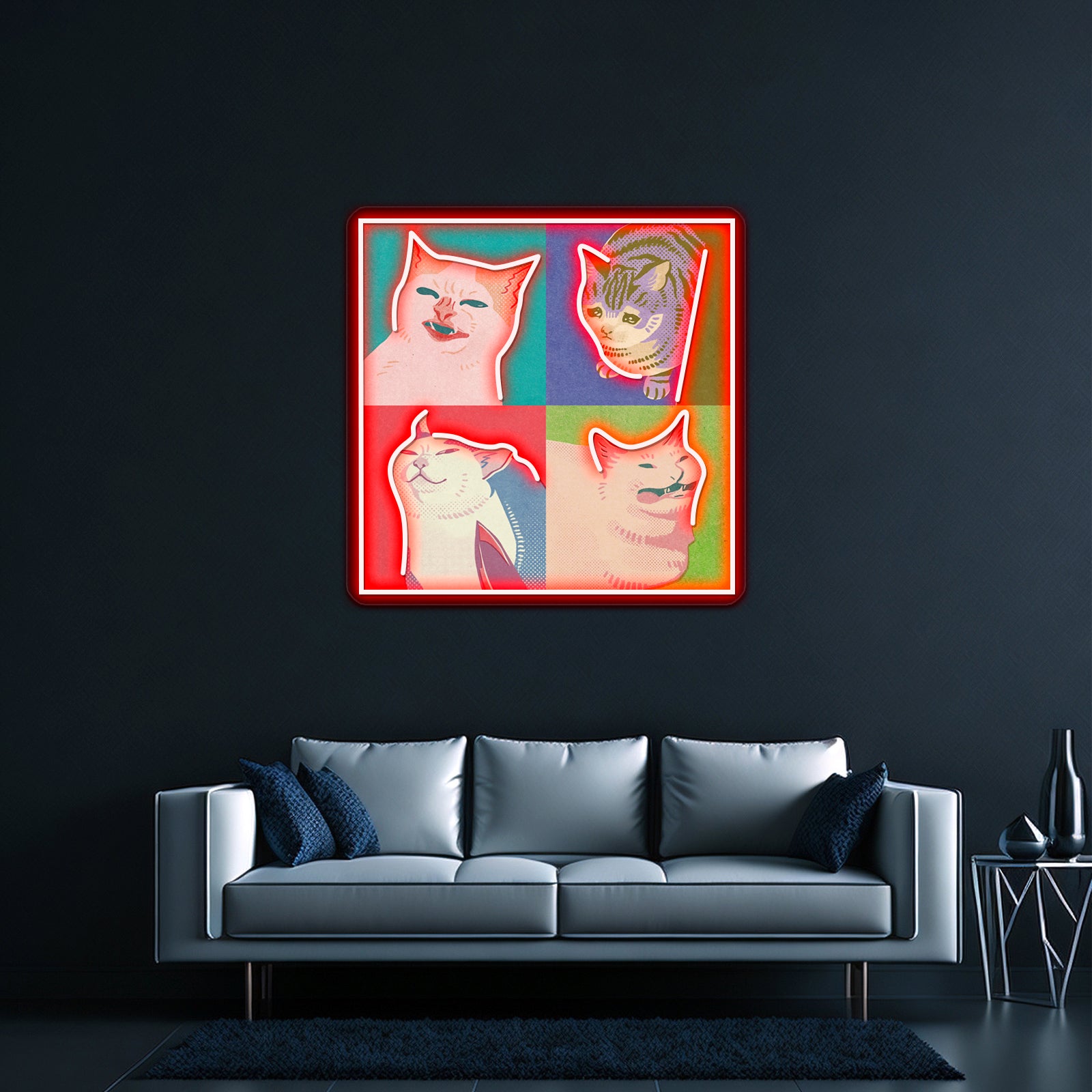 Four Meme Cats Of The Apocalypse Artwork Personalized Light Up Sign