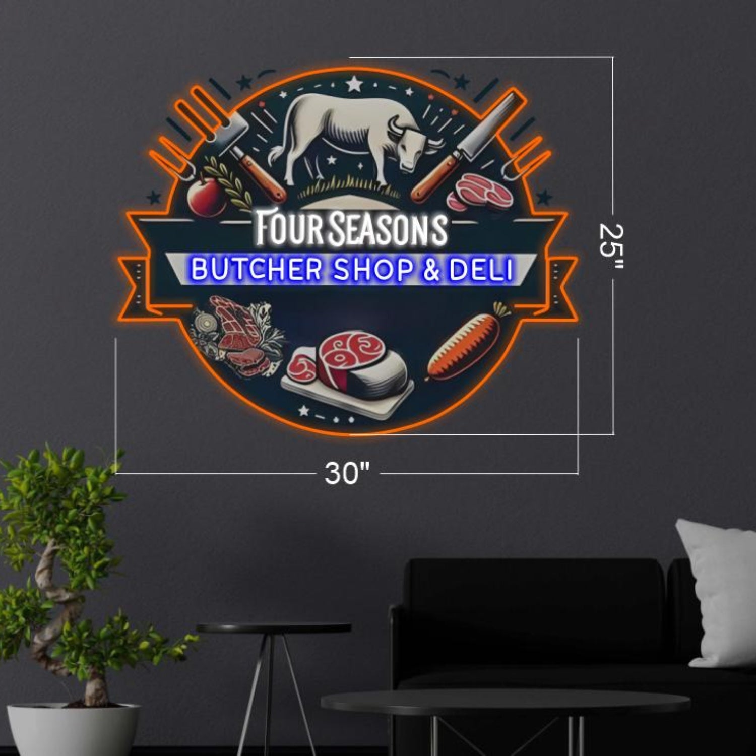 Four Seasons Butcher Shop Orange-White-Blue Led Neon Sign For Deli Decor | Shineneon