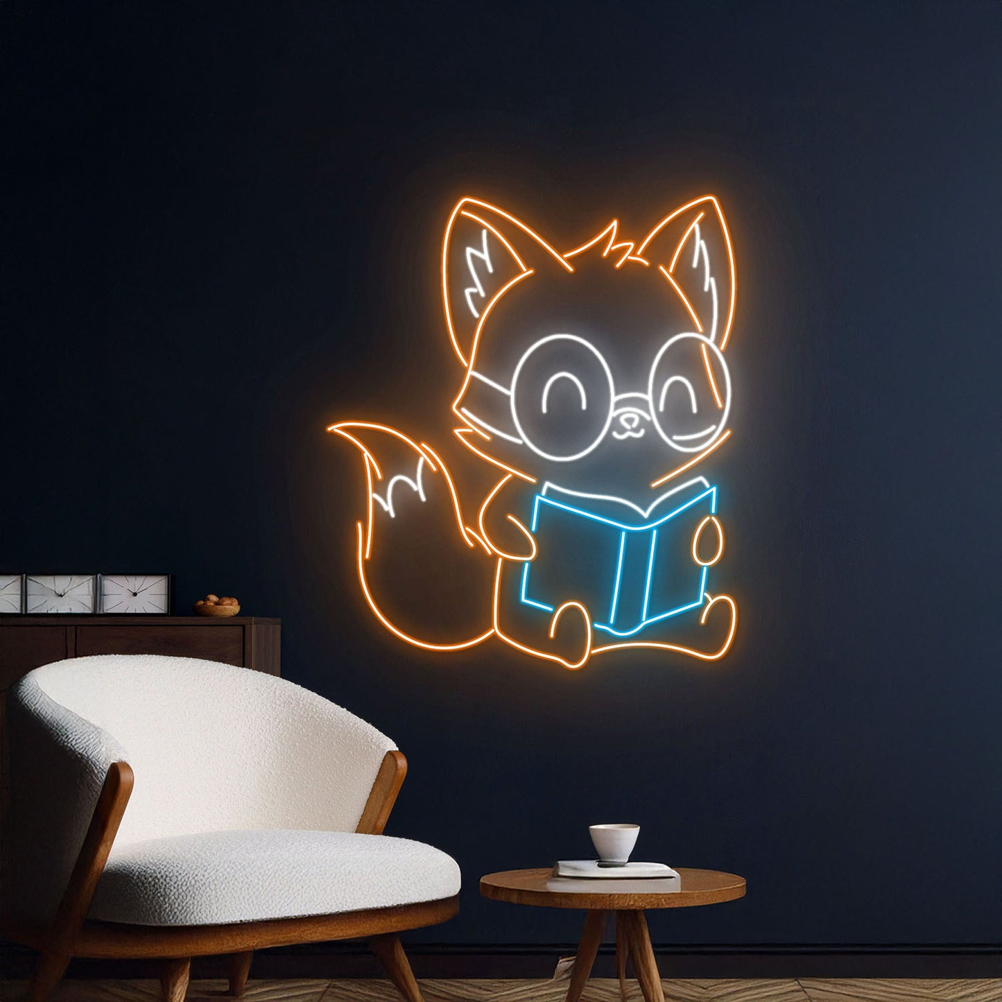 Fox Reading Book Neon Light