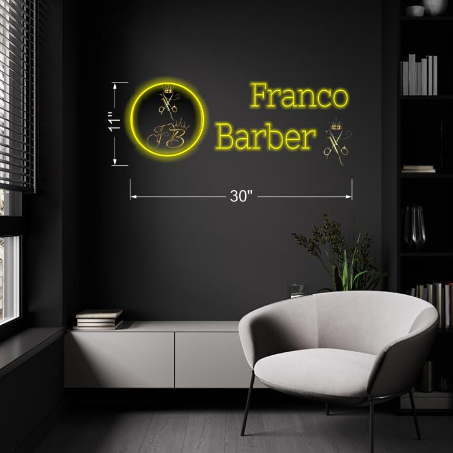 Franco Barber Yellow Crown-Scissors Led Neon Sign For Barber Shop Decor | Shineneon