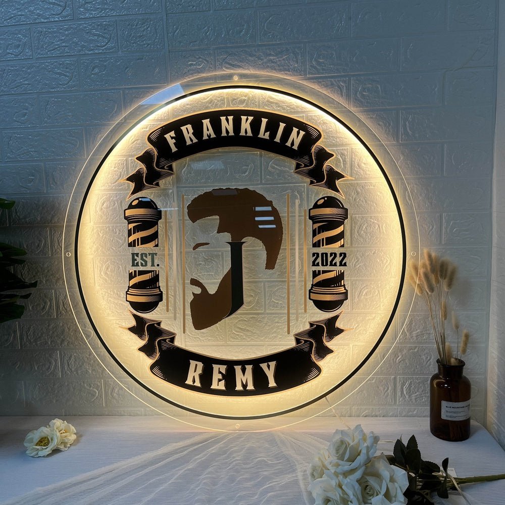 Franklin Barber Shop Acrylic Business Logo Sign - Shineneon