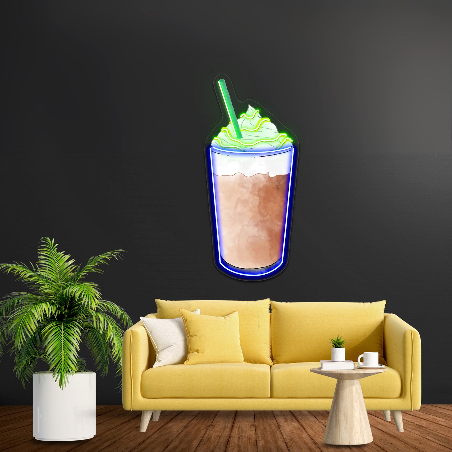 Frappuccino Green Straw Led Sign For Business