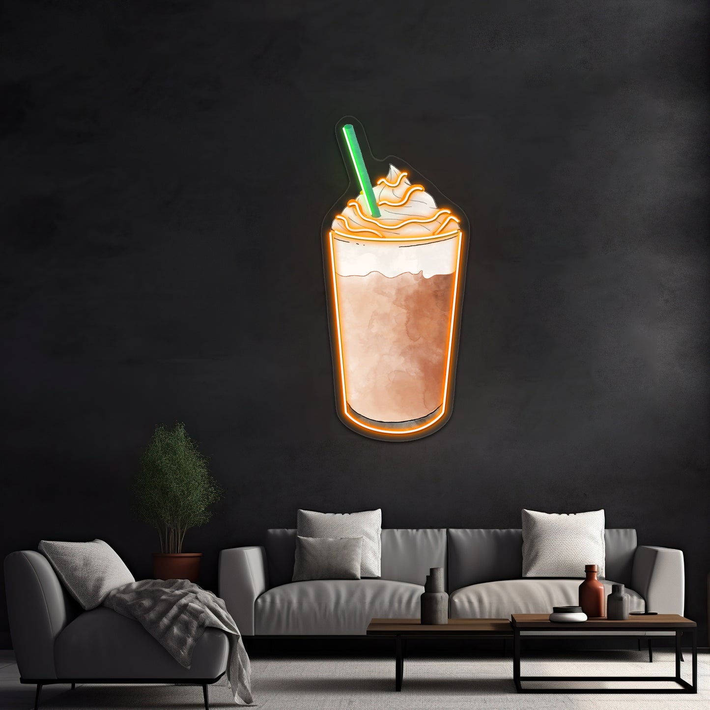 Frappuccino Green Straw Led Sign For Business