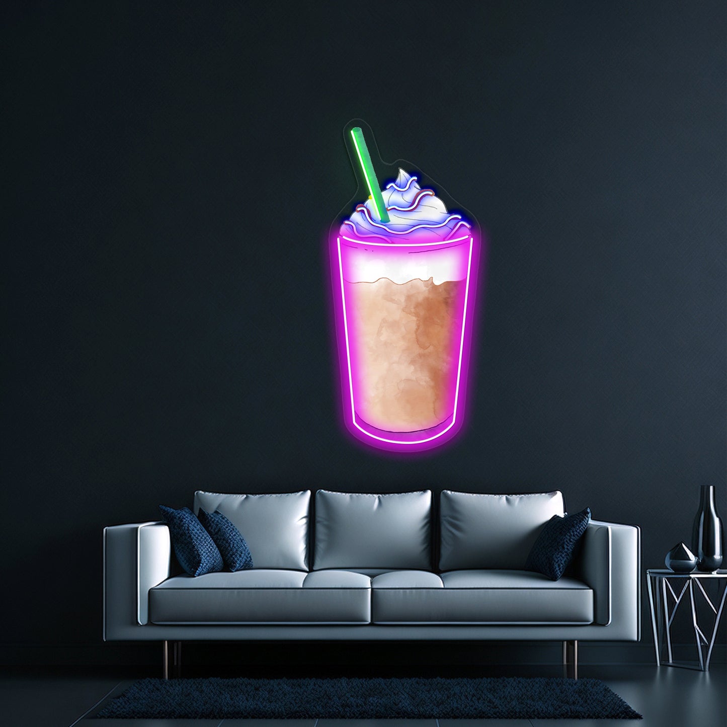 Frappuccino Green Straw Led Sign For Business