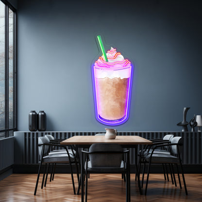 Frappuccino Green Straw Led Sign For Business