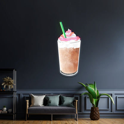 Frappuccino Green Straw Led Sign For Business