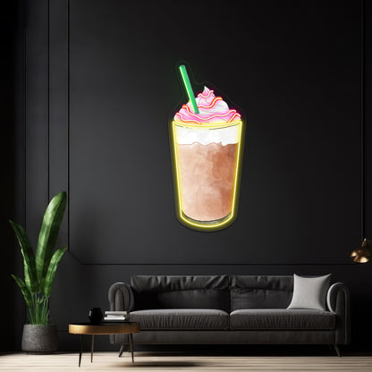 Frappuccino Green Straw Led Sign For Business