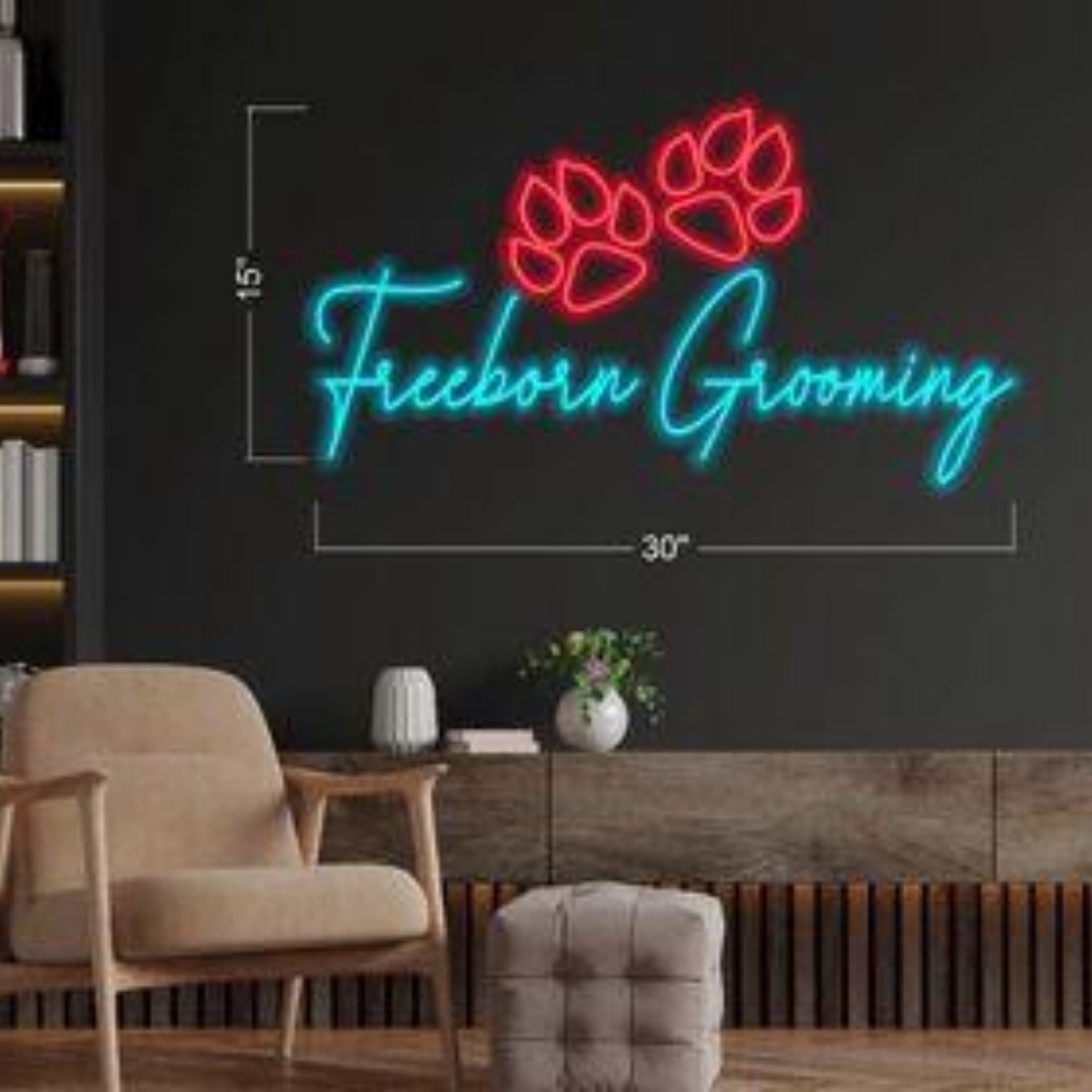 Freeborn Grooming Red Blue Paw Print Led Neon Sign For Pet Shop Decor | Shineneon
