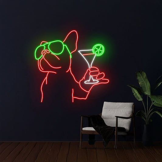 French Bulldog Cocktail Neon Sign