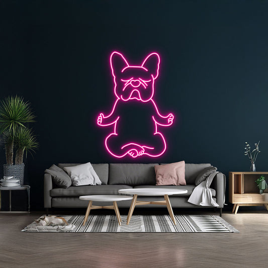 French Bulldog Doing Yoga Pose Neon Sign