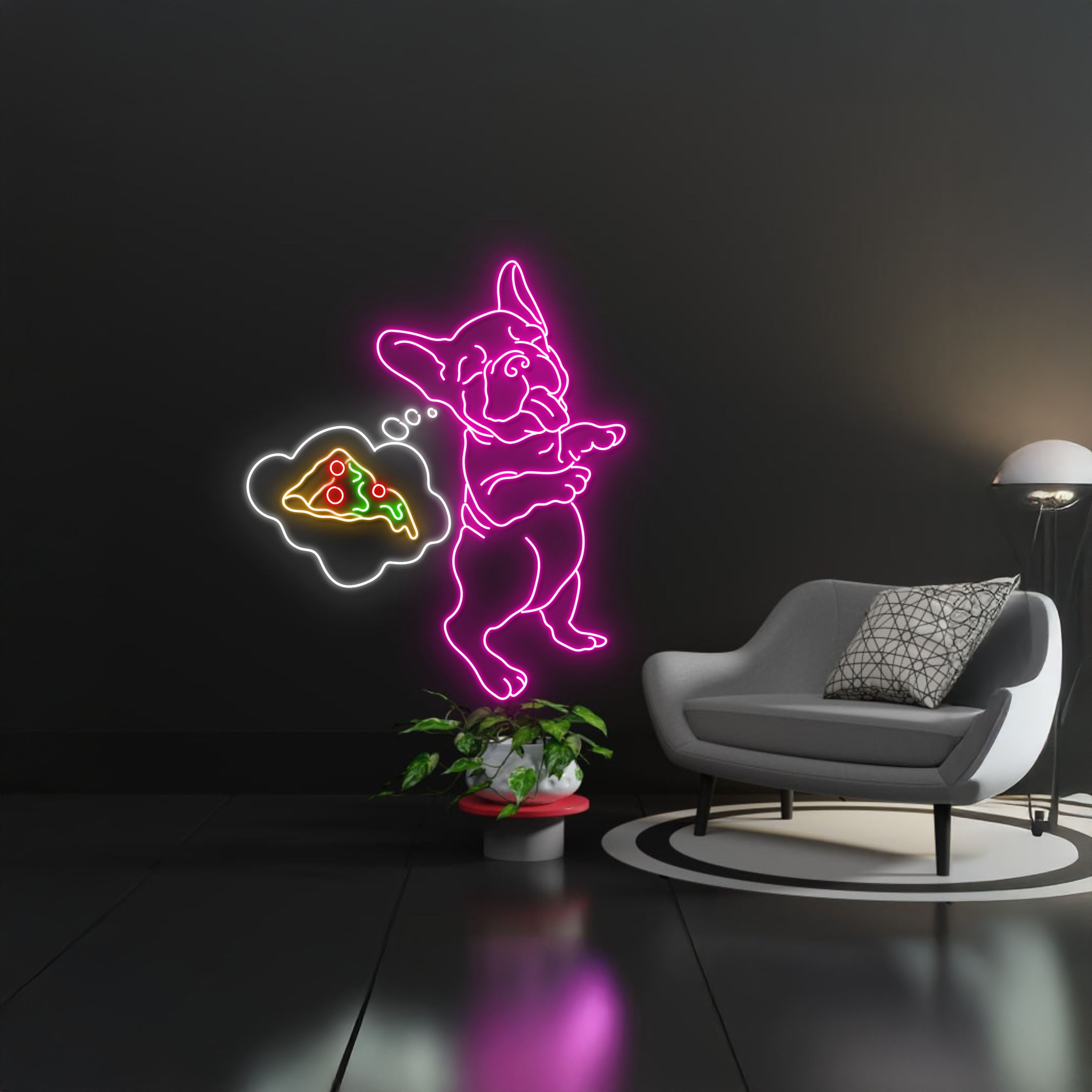 French Bulldog Dreaming Pizza Led Sign | Shineneon