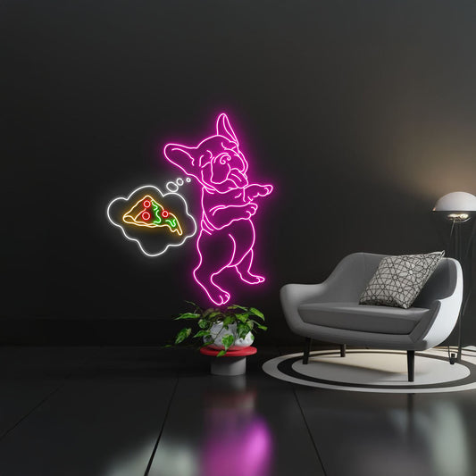 French Bulldog Dreaming Pizza Led Sign