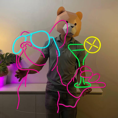 French Bulldog Drinking Cocktail Led Neon Sign Dog Led Neon Sign | Shineneon