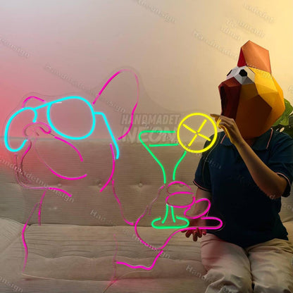 French Bulldog Drinking Cocktail Led Neon Sign Dog Led Neon Sign | Shineneon