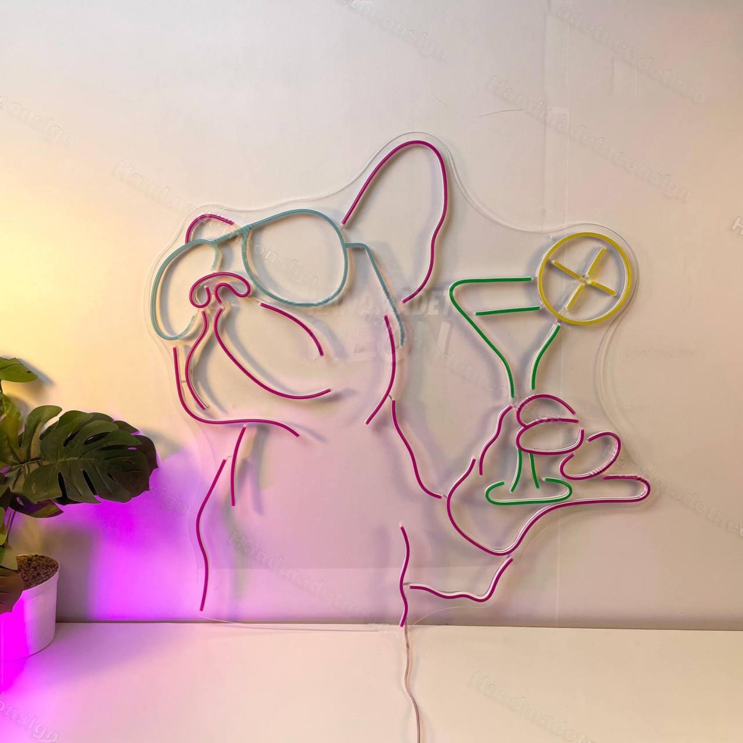 French Bulldog Drinking Cocktail Led Neon Sign Dog Led Neon Sign | Shineneon