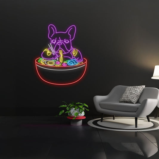 French Bulldog Eating Ramen Led Sign