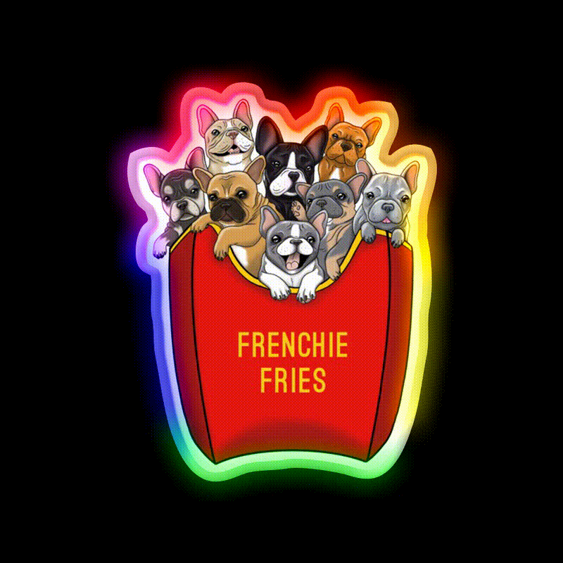 French Bulldog Frenchie Fries Fast Food Led Neon Sign For Burger Place Rgb Color - LED neon sign close-up detail