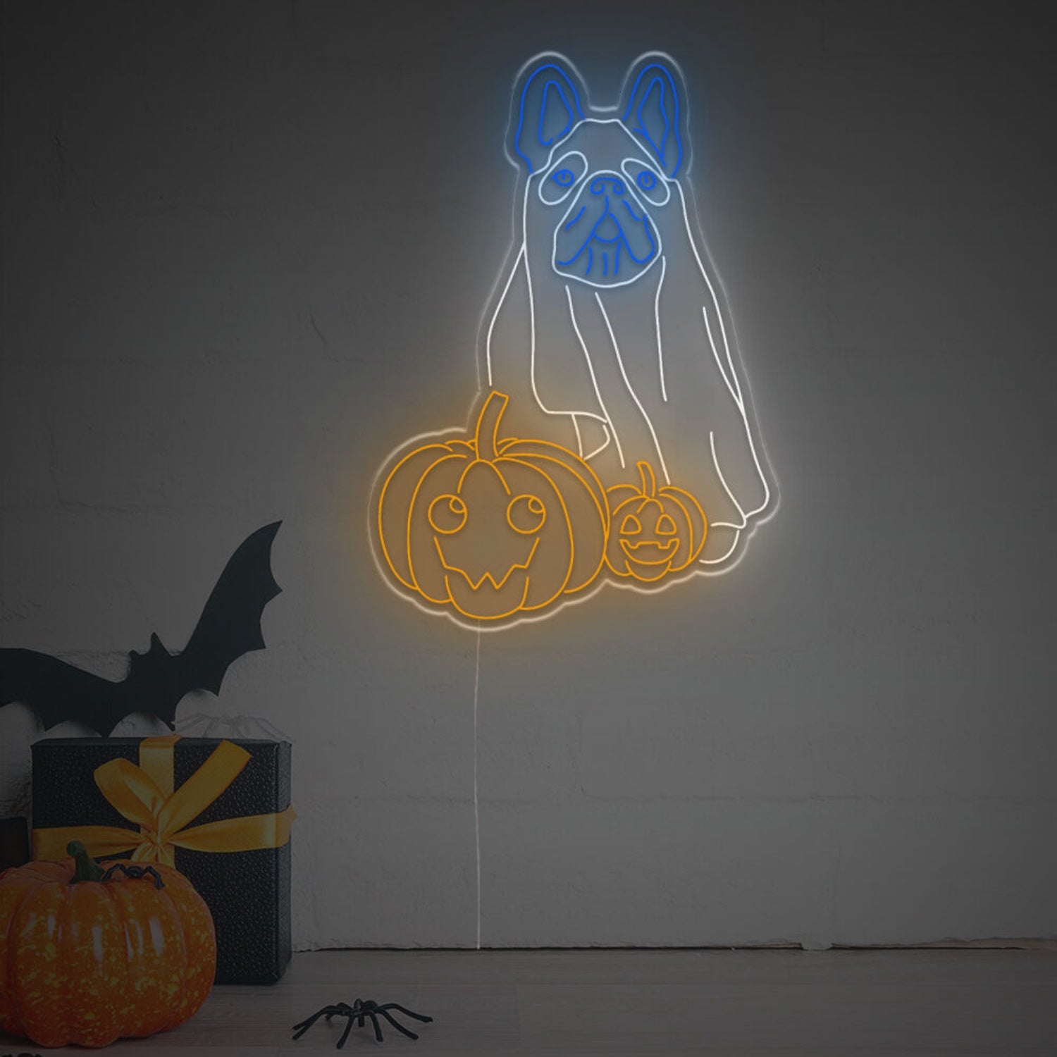 French Bulldog Ghost With Pumpkin Led Neon Sign | Shineneon