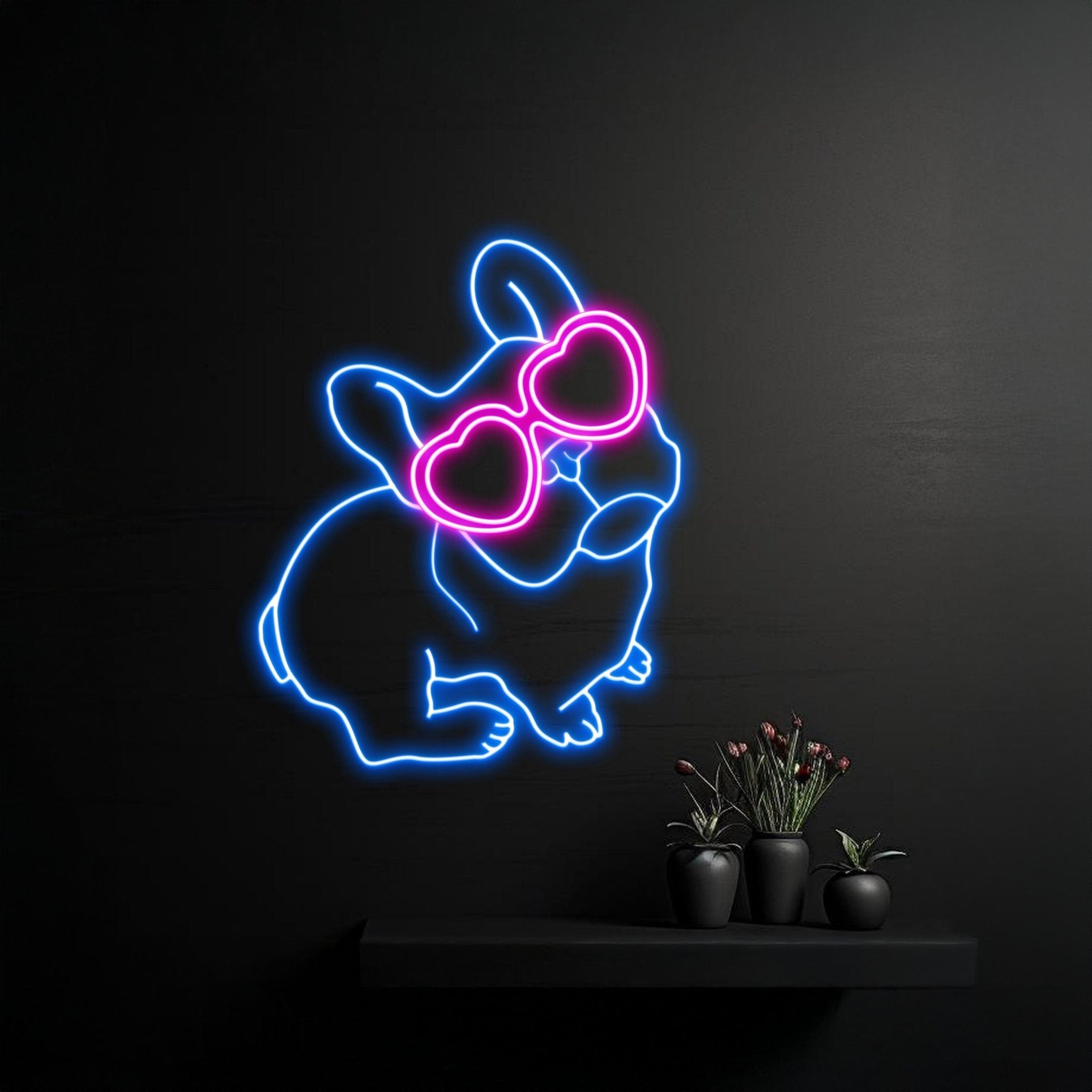 French Bulldog Heart Glasses Neon Sign - Shineneon