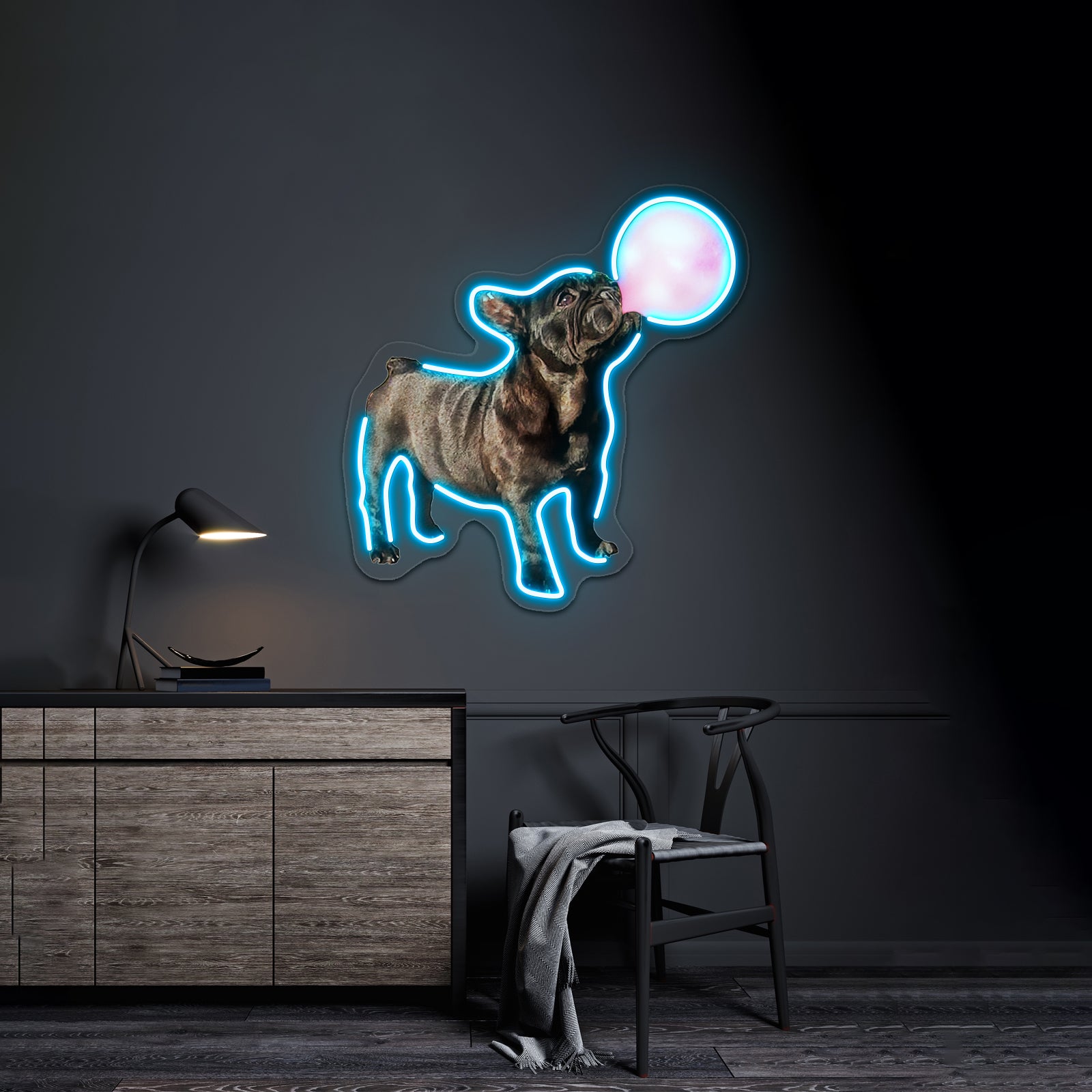 French Bulldog Puppy Pink Bubblegum Funny Dog Artwork Neon Led Signs