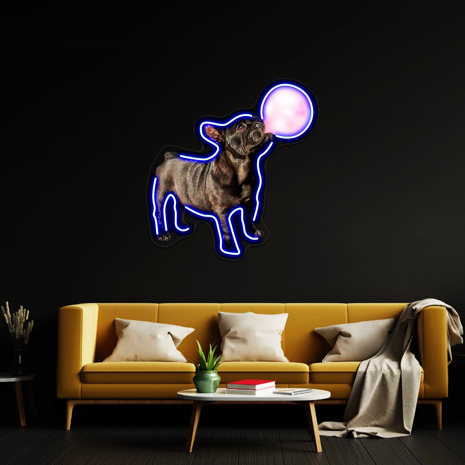 French Bulldog Puppy Pink Bubblegum Funny Dog Artwork Neon Led Signs