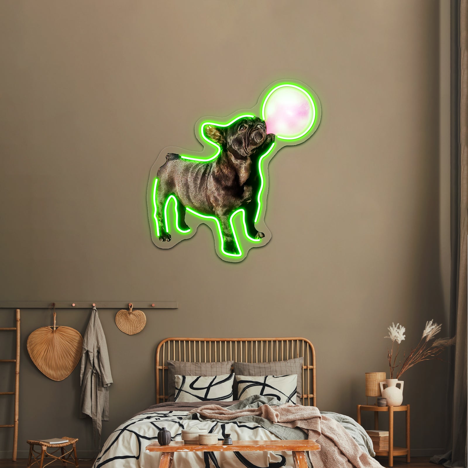 French Bulldog Puppy Pink Bubblegum Funny Dog Artwork Neon Led Signs