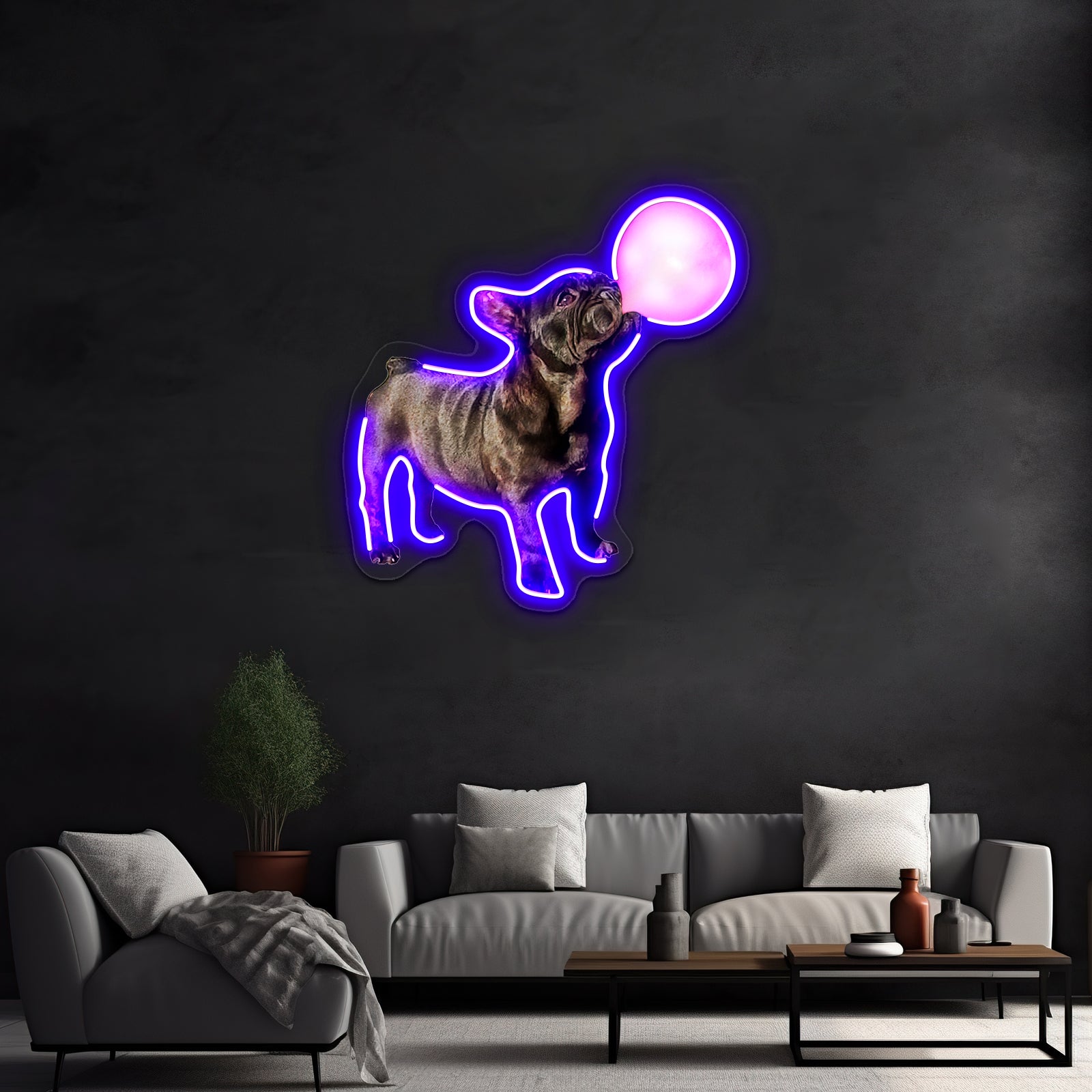 French Bulldog Puppy Pink Bubblegum Funny Dog Artwork Neon Led Signs