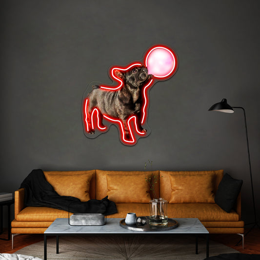 French Bulldog Puppy Pink Bubblegum Funny Dog Artwork Neon Led Signs