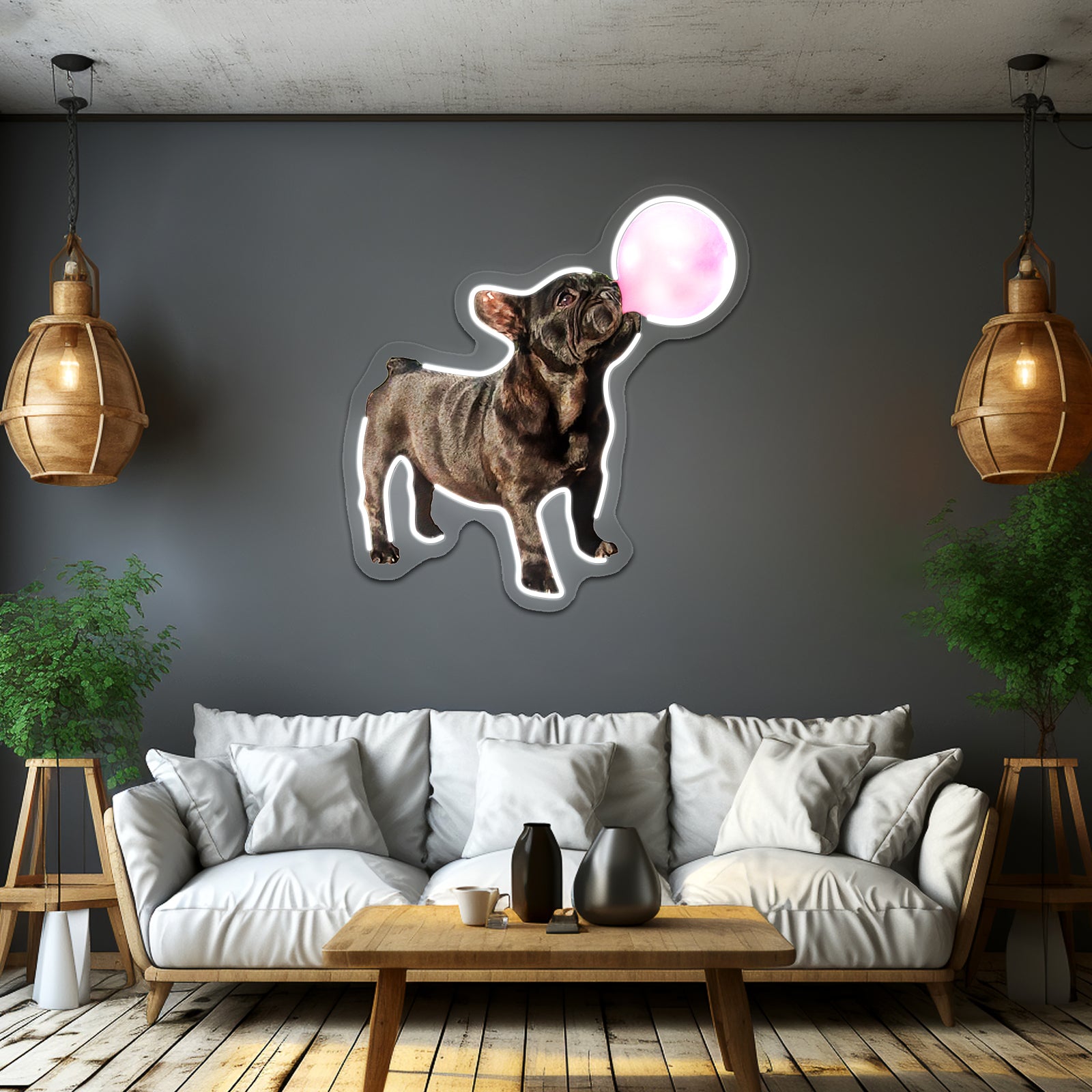 French Bulldog Puppy Pink Bubblegum Funny Dog Artwork Neon Led Signs