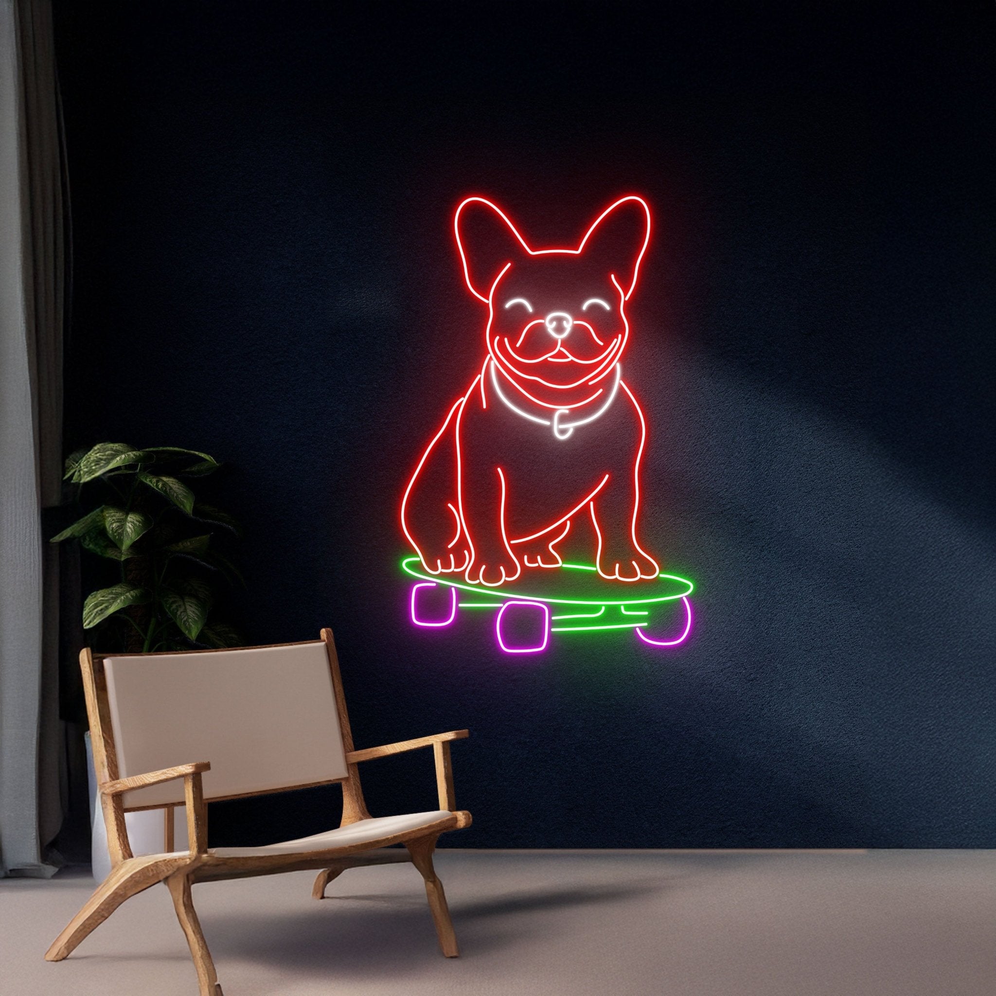 French Bulldog Skateboarding Led Light - Shineneon