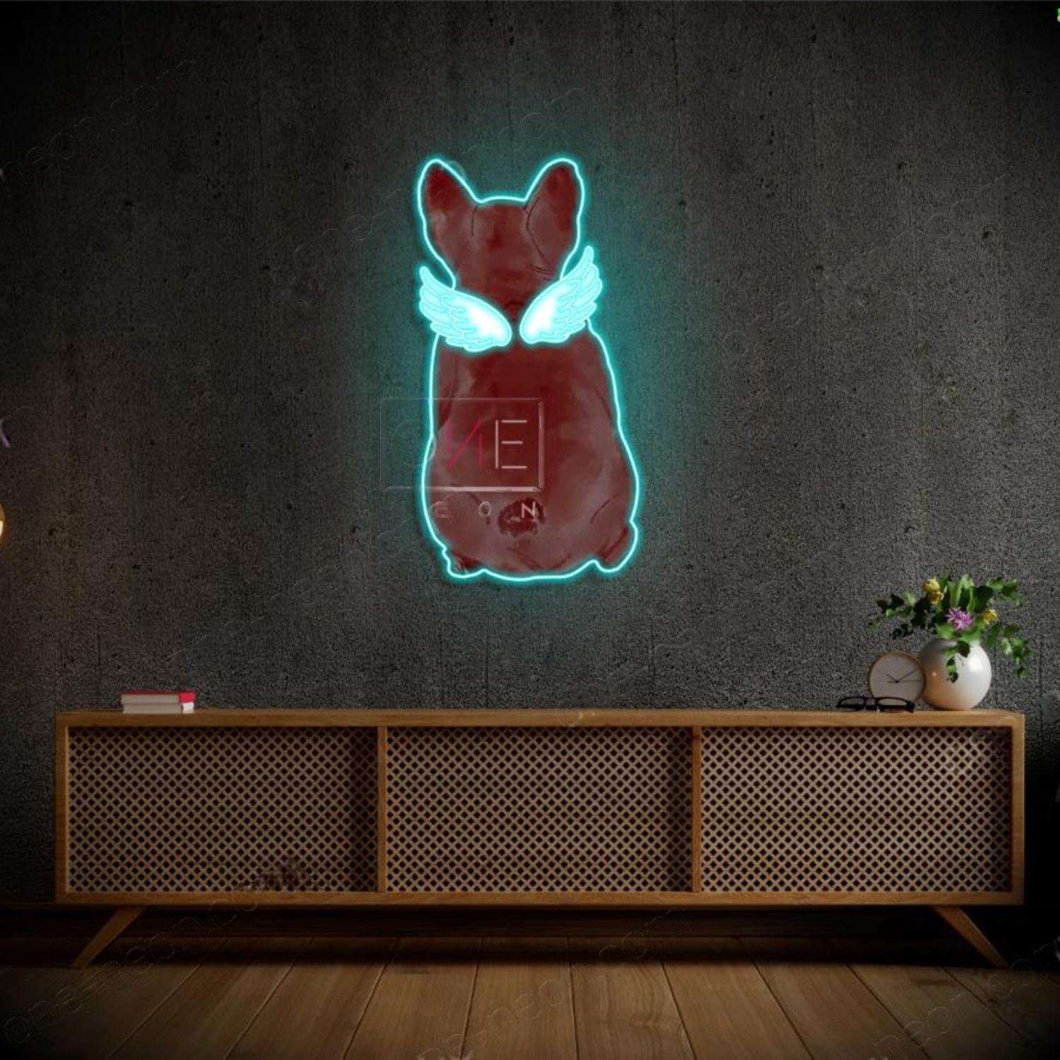 French Bulldog With Wings Teal White Led Neon Sign For Home Decor | Shineneon