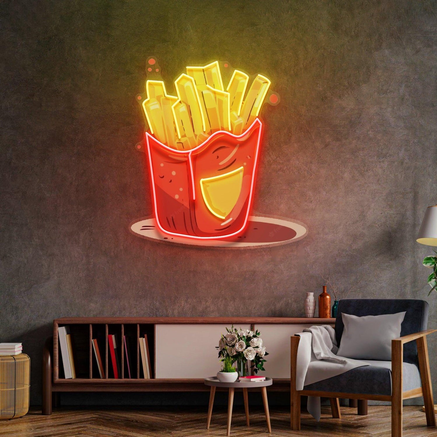 French Fries Cartoon Uv Printed Led Neon Sign For Restaurant Home Diner Decor | Shineneon