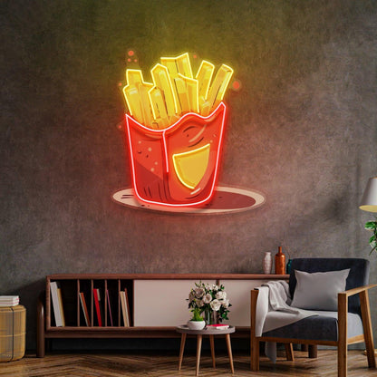 French Fries Cartoon Uv Printed Led Neon Sign For Restaurant Home Diner Decor | Shineneon