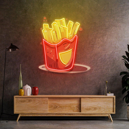 French Fries Cartoon Uv Printed Led Neon Sign For Restaurant Home Diner Decor | Shineneon