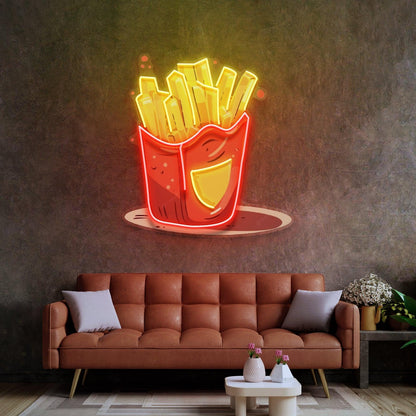 French Fries Cartoon Uv Printed Led Neon Sign For Restaurant Home Diner Decor | Shineneon