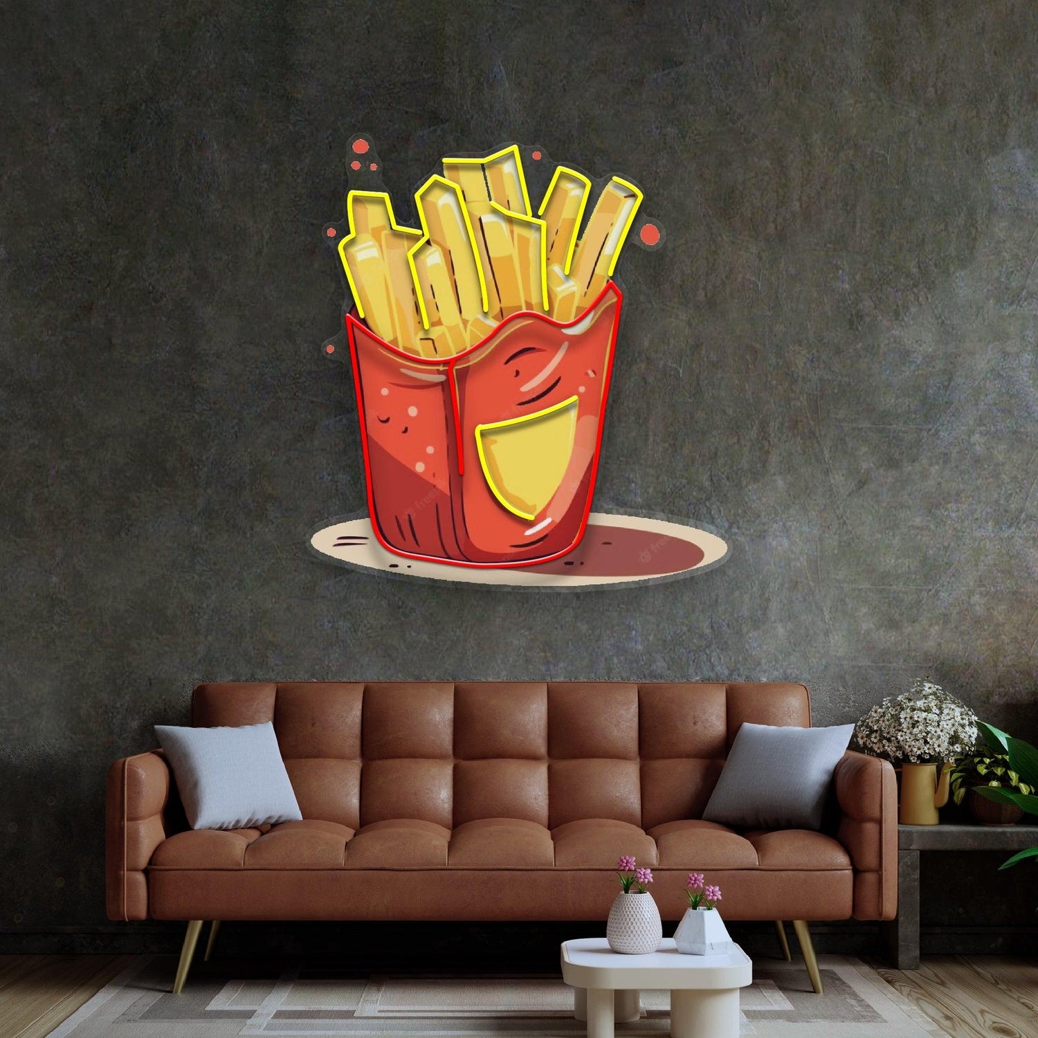 French Fries Cartoon Uv Printed Led Neon Sign For Restaurant Home Diner Decor | Shineneon