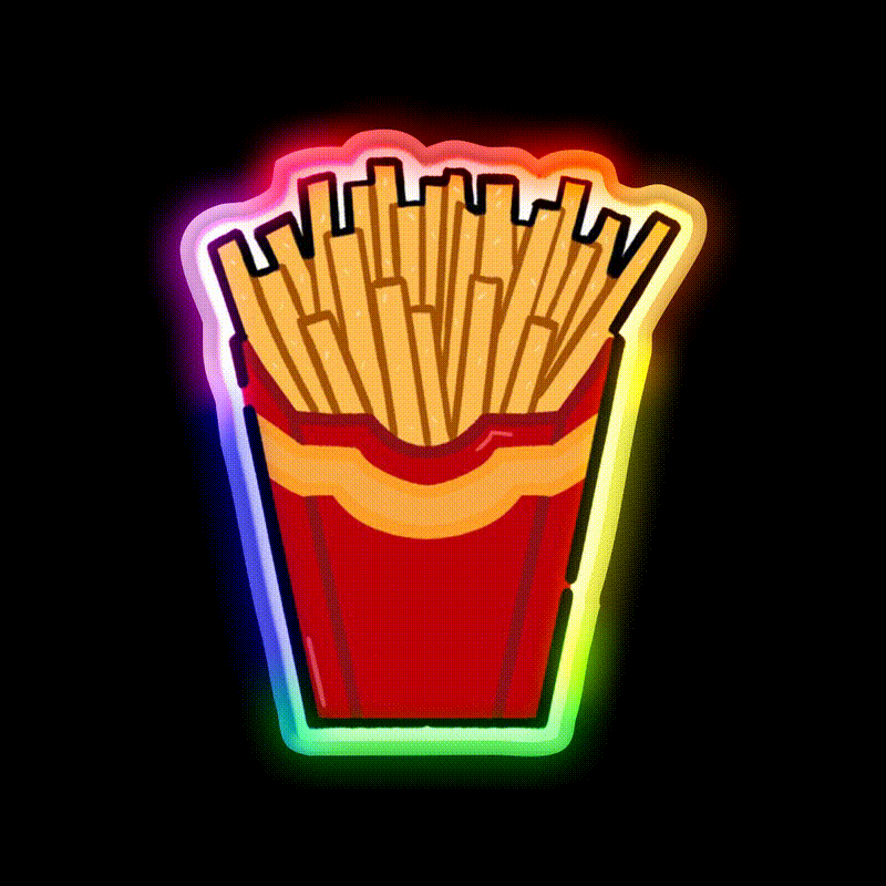 French Fries Fast Food Led Neon Sign For Burger Place Fries Neon Sign Rgb Color - LED neon sign close-up detail